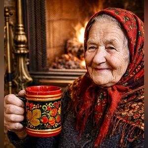 Sale for TWO Russian handpainted Khokhloma cups mugs wood red lacquer berries